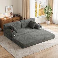 Matteo 2-Seater Sleeper Sofa - Dark Grey Corduroy - High Back with Storage