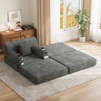 Matteo Corduroy Convertible Sleeper Chair Sofa Bed with Ottoman, Dark Grey
