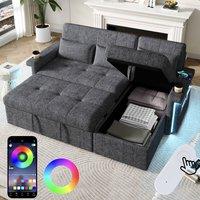 Matteo L-Shaped Corner Sofa Bed - Grey Chenille with LED, USB & Storage