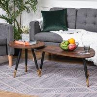 HOMCOM Coffee Table Set of 2 Nesting End Side Tables for Living Room in Brown