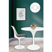 Fusion Living Tulip Set - White Medium Circular Table & Two Chairs with Textured Cushion in Grey