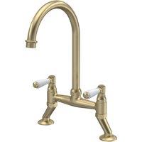 Balterley Traditional Kitchen Sink Bridge Mixer Tap - Brushed Brass Lever in Metallics