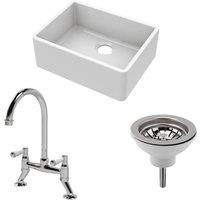 Balterley Fireclay 1 Bowl Butler Sink Strainer Waste Mixer Tap 595mm in White
