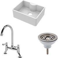 Balterley Fireclay 1 Bowl Butler Sink Tap Ledge Waste Mixer Tap 595mm in White
