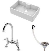 Balterley Fireclay 1 Bowl Butler Sink Overflow Ledge Waste Mixer Tap 795mm in White