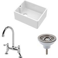 Balterley Fireclay 1 Bowl Belfast Sink Strainer Waste Mixer Tap 595mm in White