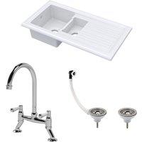 Balterley Fireclay 1.5 Bowl Sink Drainer Waste Tap 1010mm in White