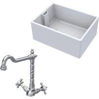 Balterley Fireclay 1 Bowl Belfast Sink Tap Brushed Nickel 615mm in White