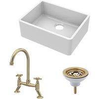 Balterley Single Bowl Butler Sink, Strainer Waste & Bridge Crosshead Mixer Tap in White