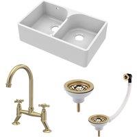 Balterley 2 Bowl Stepped Weir Fireclay Butler Sink Wastes Tap 795mm in White