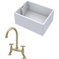 Balterley Fireclay 1 Bowl Belfast Sink Tap Brushed Brass 615mm in White