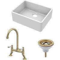Balterley Single Bowl Butler Sink, Strainer Waste & Bridge Lever Mixer Tap in White