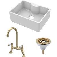 Balterley Single Bowl Butler Sink with Tap Ledge, Waste & Lever Tap in White