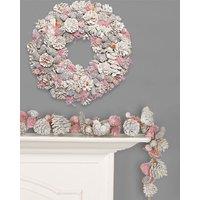 Dibor Silver & Pink Amelia Pinecone Door Christmas 39cm with Garland 1.2m