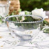 Dibor Set of 2 Bella Perle Large Glass Beaded Edge Salad Baking Bowls in Clear | Size: 2L