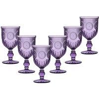 Dibor Set of 6 Vintage Luxury Spring Summer Purple Embossed Drinking Wine Glass Wine Goblets Wedding Gift 290ml | Size: 6 Pack