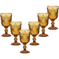 Dibor Set of 6 Vintage Luxury Spring Summer Amber Embossed Drinking Wine Glass Goblets Wedding Gift 300ml in Yellow | Size: 6 Pack