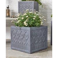 Dibor Grey Medium Embossed Fibreclay Summer Outdoor Garden Planter Plant Pot