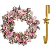 Dibor 33cm Pastel Pink Driftwood Christmas Wreath with Star Wreath Hanger