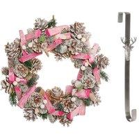 Dibor 33cm Pastel Pink Driftwood Christmas Wreath with Stag Wreath Hanger