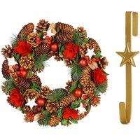 Dibor 35cm Starry Night Front Door Christmas Wreath with Star Wreath Hanger in Red