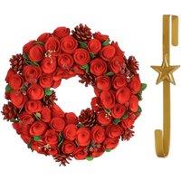 Dibor 35cm Red Crimson Rose Christmas Wreath with Star Wreath Hanger