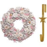 Dibor 39cm Pink Pinecone Christmas Wreath with Star Wreath Hanger