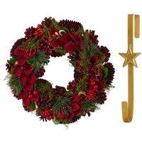 Dibor 30cm Cluster Berries Christmas Wreath with Star Wreath Hanger in Red