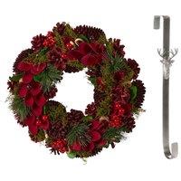 Dibor 30cm Cluster Berries Christmas Wreath with Stag Wreath Hanger in Red