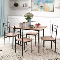 HOMCOM 5pc Dining Room Sets, Space Saving Dining Table & 4 Chairs, Steel Frame in Brown