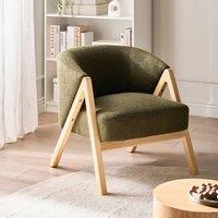 Wyld and Coco Modern Armchair - Dark Green Boucl with Wooden Legs