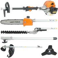 Lazy Tools 5-in-1 Petrol Garden Multi-Tool: Strimmer, Hedge Trimmer & Chainsaw in Orange