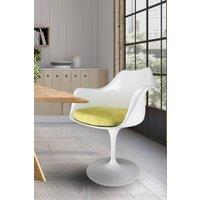 Fusion Living White Tulip Armchair with Luxurious Cushion in Green