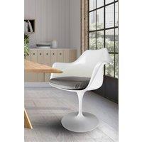 Fusion Living White Tulip Armchair with PU Cushion in Dark Grey