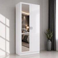 Harmin LUXURY White Mirrorred 2 Door Soft close wardrobe - height 180 cm