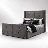 Harmin LUXURY 4ft6 Double Steel Plush Velvet Ottoman Sunshine Winged bed in Dark Grey