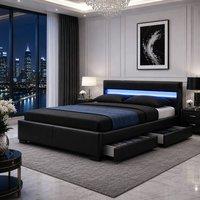 Harmin LUXURY Black LED, MUSIC, Bluetooth, Speakers, USB, Faux Leather Frame | Size: Double