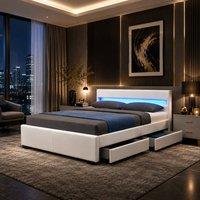 Harmin LUXURY White LED, MUSIC, Bluetooth, Speakers, USB, Faux Leather Frame | Size: Double