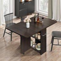 London Boutique Folding Kitchen Dining Table w/ Wheels Drop Leaf Table w/ Shelves in Walnut
