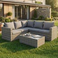 Alivio 5-Seater PE Rattan Patio Corner Sofa Set with Table, Anti-UV Cushions in Grey
