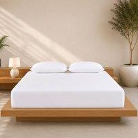 Pamposh 500 Thread Count Cotton Sateen Fitted Sheet - 35CM Deep Pocket in White | Size: Double Fitted