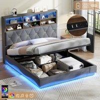 BTM 5FT King Hydraulic Bed Wavy LED USB Type C Storage Grey