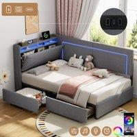 BTM 3FT Linen Daybed LED Headboard Storage 2 Drawers Grey | Size: Single
