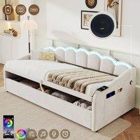 BTM 3FT Petal Daybed RGB LED USB Hydraulic Storage Beige | Size: Single