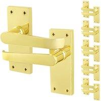 AFIT Brass Door Handles Latch, 6 Pairs Polished Brass Backplate Handles in Gold | Size: 150mm x 150mm