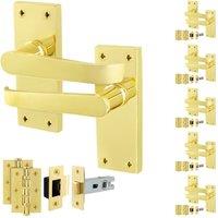 AFIT Brass Door Handles Latch Set, 6 Pairs Polished Brass Backplate in Gold | Size: 150mm x 150mm