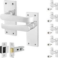 AFIT Chrome Door Handles Latch, 6 Pairs Polished Chrome Backplate Latch in Silver | Size: 150mm x 150mm