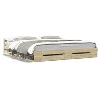 Berkfield Home Bed Frame with Drawers without Mattress Sonoma Oak 200x200 cm in Light Oak