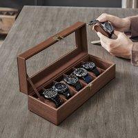 SONGMICS Watch Box with 6 Slots Glass Lid & Removable Pillows in Brown