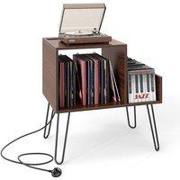 Gymax Turntable Stand Record Player Stand With Power Outlet Display Shelf in Brown